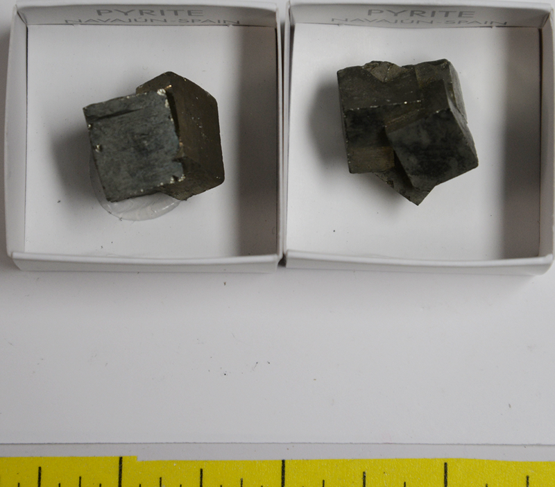 PYRITE CUBE CRYSTALS, TWINNED (1/2" to 1-1/2")  2 per pack  Lot 418