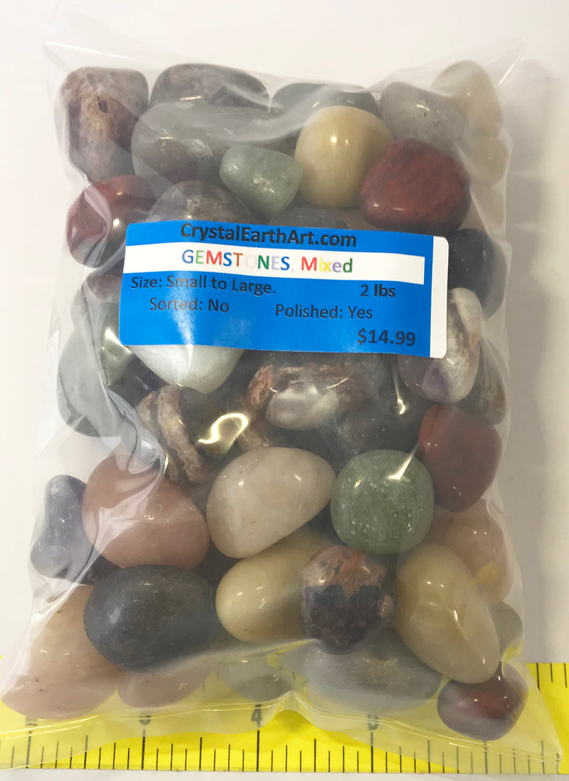 GEMSTONE MIX Small to Large (12-30mm) variety polished stones 2 lbs.