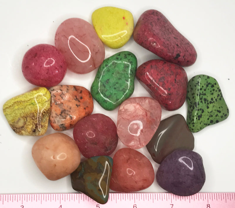 Gemstone Mix Dyed XX-Large (1-7/8 - 2-1/2") polished mixed gemstones.  1 lb.