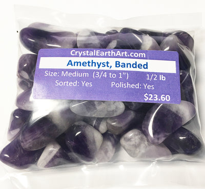 AMETHYST Banded Medium (3/4-1") A Grade polished stones.  1/2 lb
