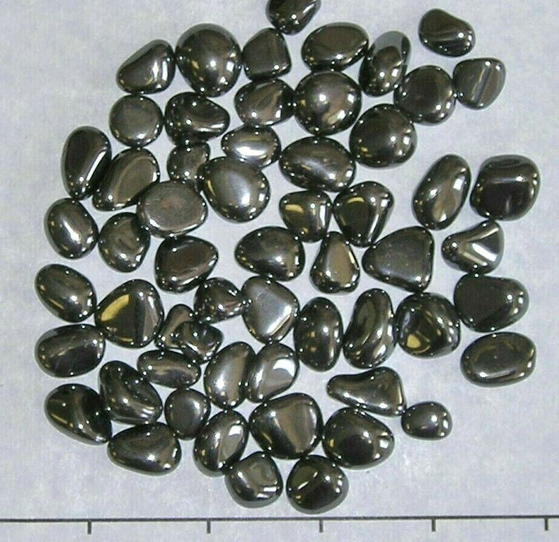 HEMATITE  (10 to 20 mm) tumbled, stones 3/8-3/4" silver-gray shiny.  1/2 lb bulk