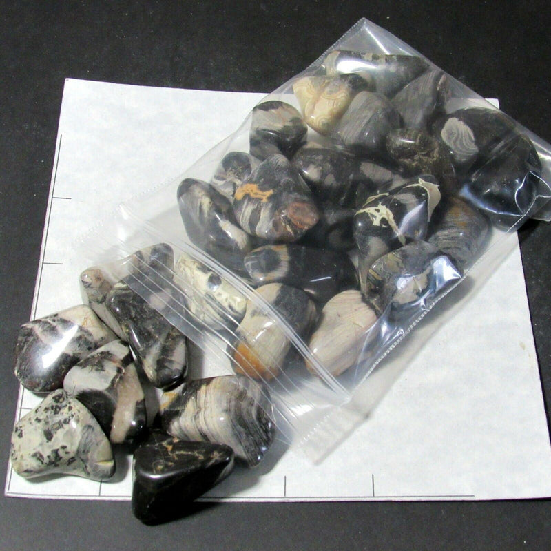 JASPER SILVERLEAF (20-30 mm) large tumbled stones silver gray black. 1 lb bulk