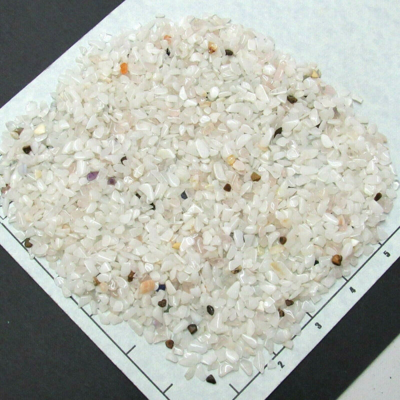 QUARTZ SNOW 4-10mm, tumbled  stones translucent white.1/2 lb bulk