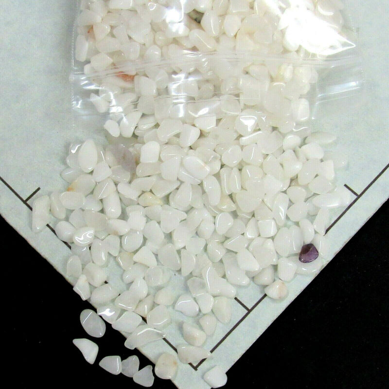 QUARTZ SNOW 5-11mm, tumbled  bulk stones translucent white.   1 pound