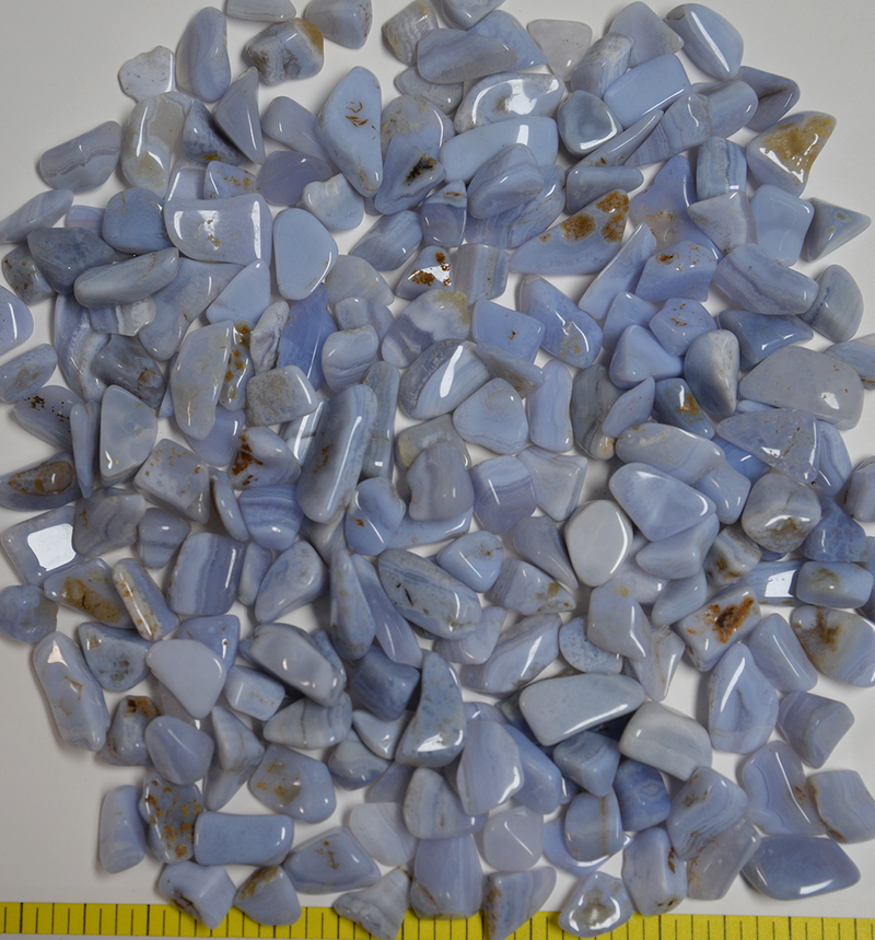 Agate BLUE STORM  "B", Small + (15 to 23mm) polished stones baby blue. - 1 lb