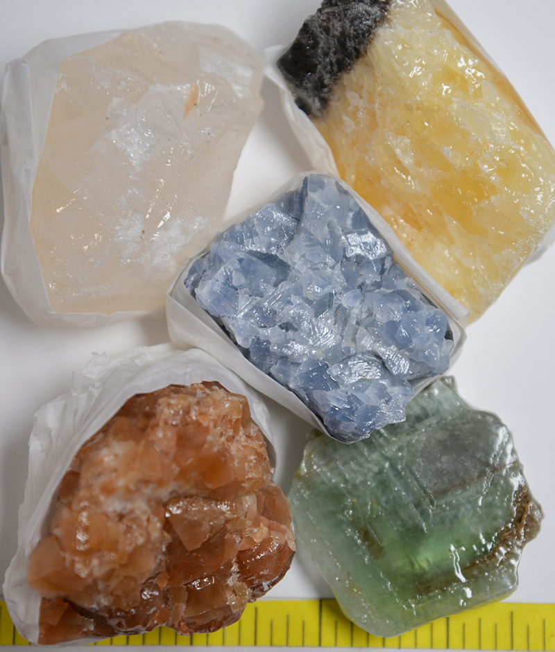 CALCITE Specimens various colors  5 rough stones, 1-lb.  LOT 