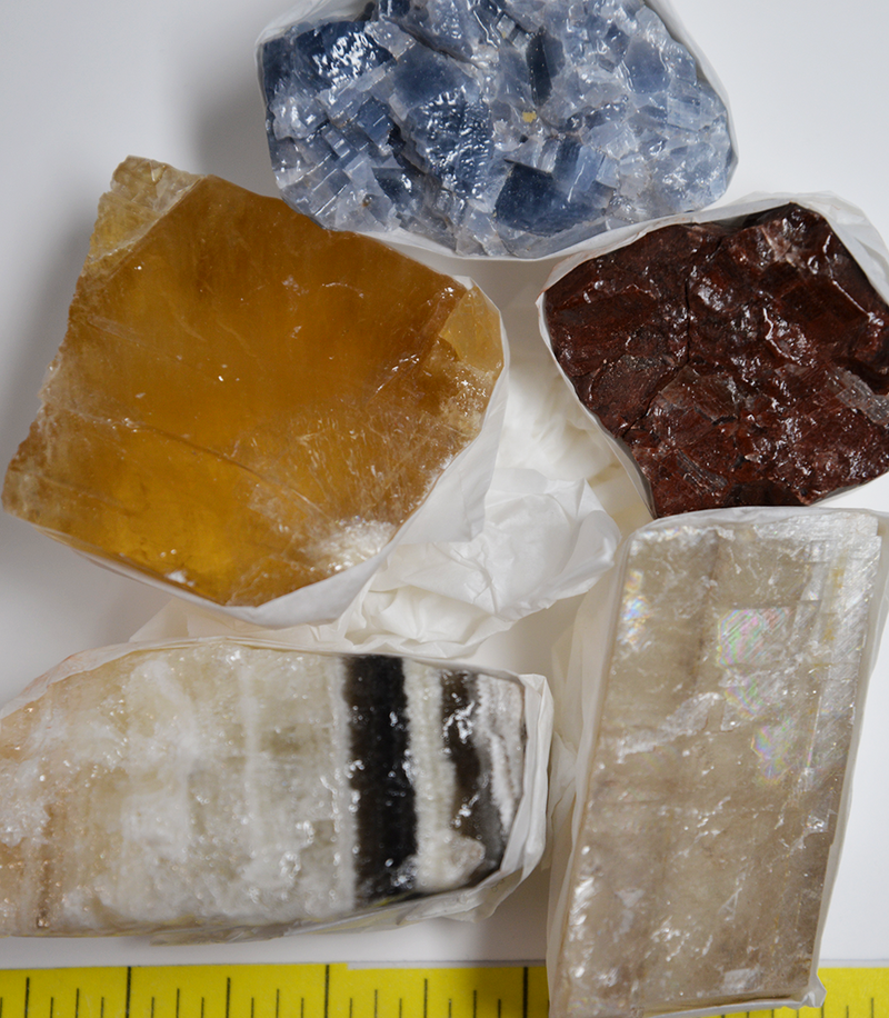 CALCITE Specimens various colors  5 rough stones, 1-lb.  LOT 