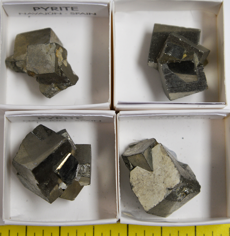 PYRITE CUBE CRYSTALS, TWINNED (1/2" to 1-1/2")  4 per pack  Lot 105