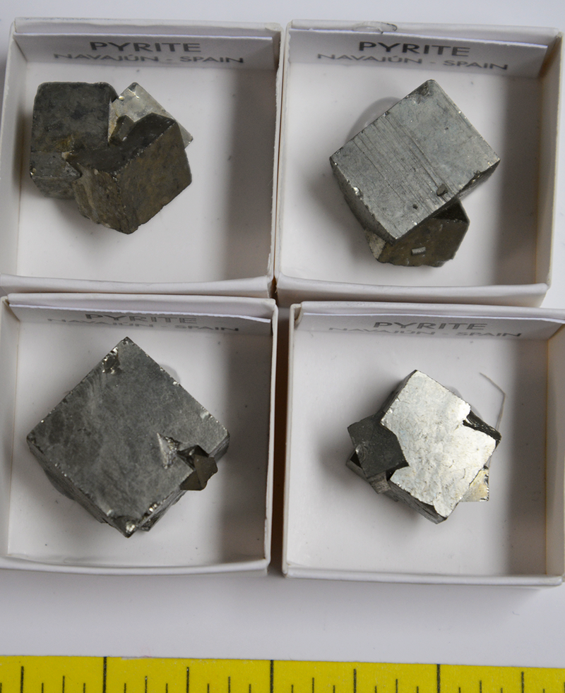 PYRITE CUBE CRYSTALS, TWINNED (1/2" to 1-1/2")  4 per pack  Lot 106