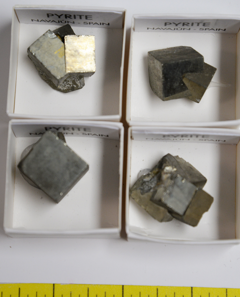 PYRITE CUBE CRYSTALS, TWINNED (1/2" to 1-1/2")  4 per pack  Lot 107