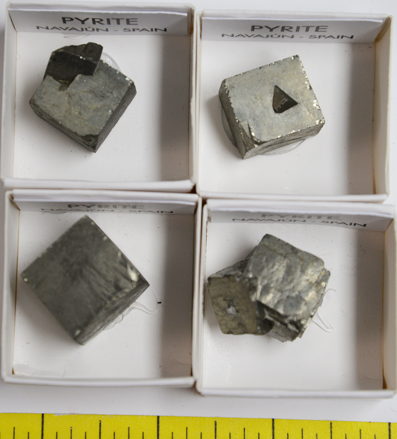PYRITE CUBE CRYSTALS, TWINNED (1/2" to 1-1/2")  4 per pack  Lot 108