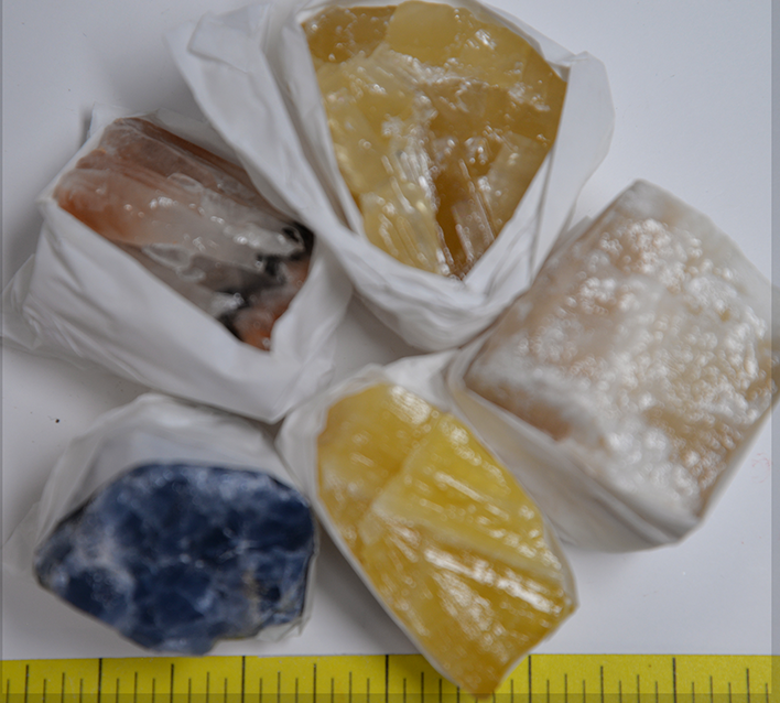 CALCITE Specimens, various colors,  5 rough stones, 1-lb.  LOT 