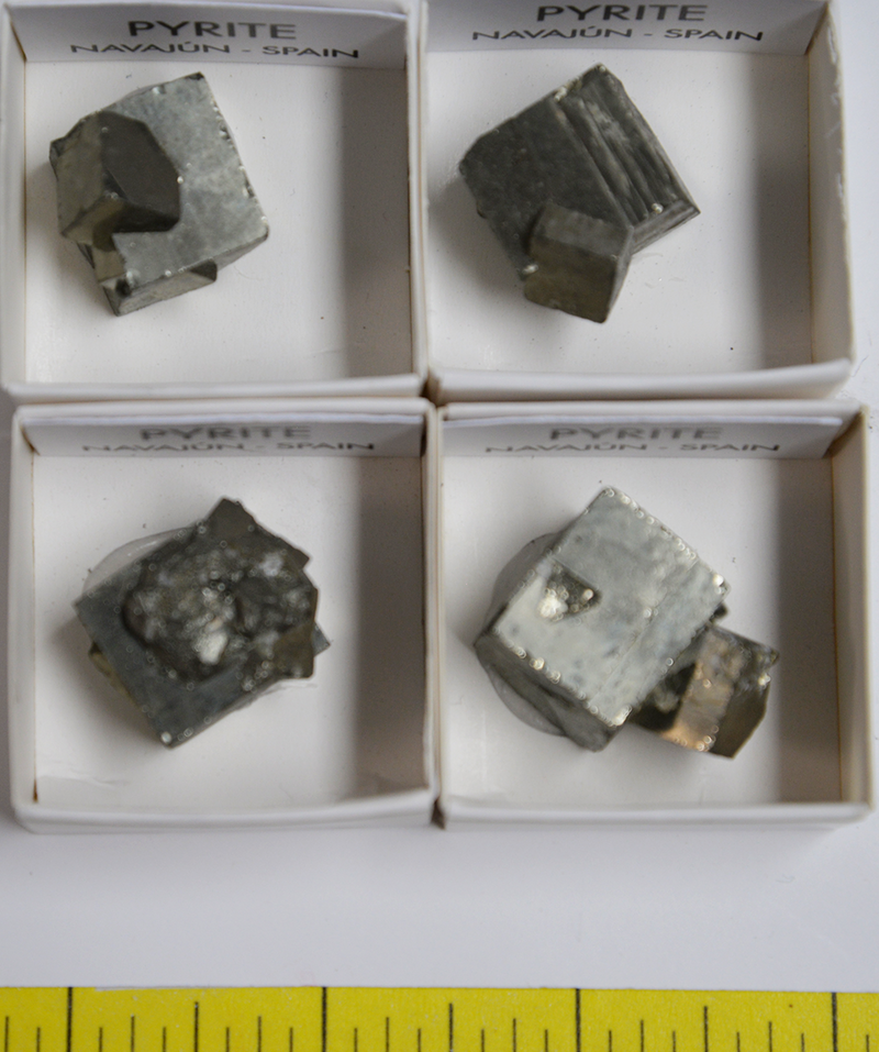 PYRITE CUBE CRYSTALS, TWINNED (1/2" to 1-1/2")  4 per pack  Lot 112
