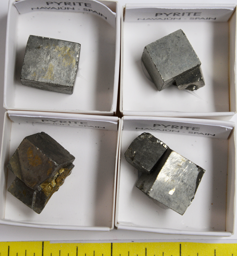 PYRITE CUBE CRYSTALS, TWINNED (1/2" to 1-1/2")  4 per pack  Lot 114