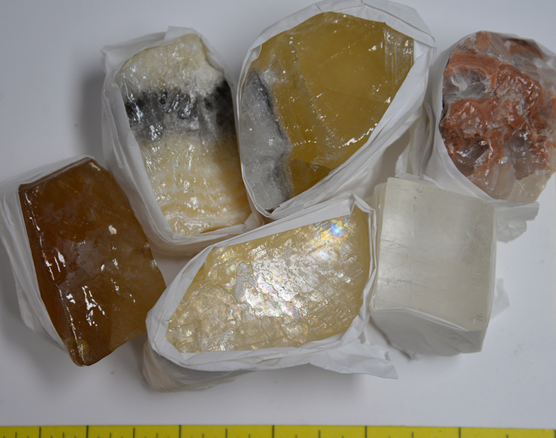 CALCITE Specimens, various colors,  5 rough stones, 1-lb.  LOT 