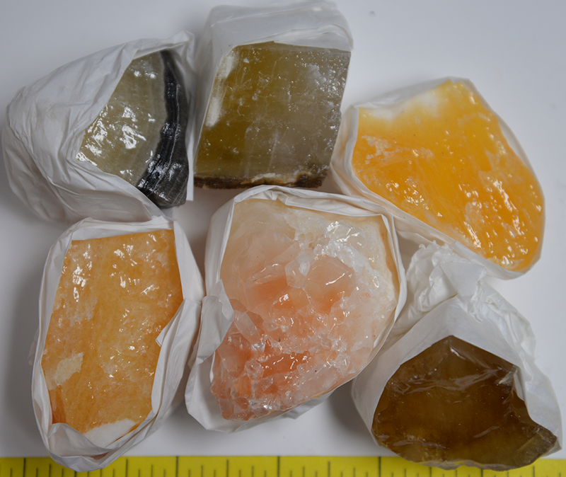 CALCITE Specimens, various colors,  5 rough stones, 1-lb.  LOT 