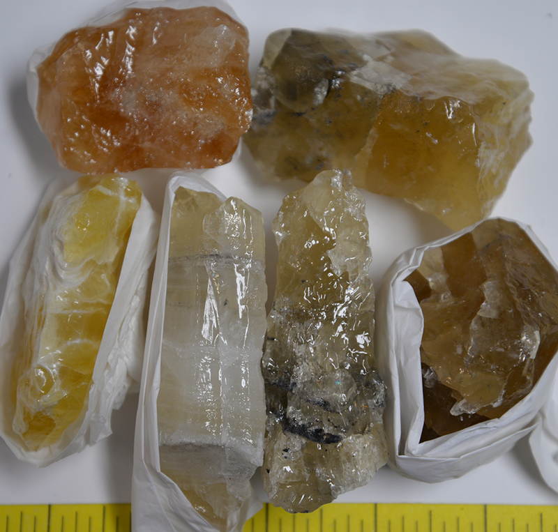 CALCITE Specimens, various colors,  5 rough stones, 1-lb.  LOT 