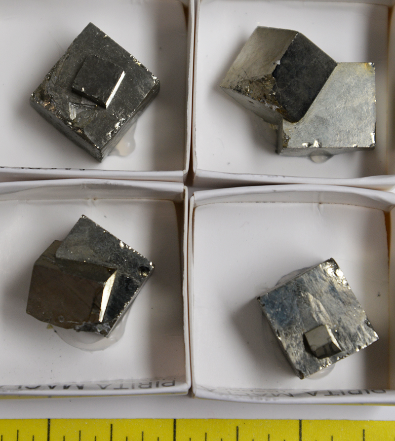 PYRITE CUBE CRYSTALS, TWINNED (1/2" to 1-1/2")  4 per pack  Lot 118