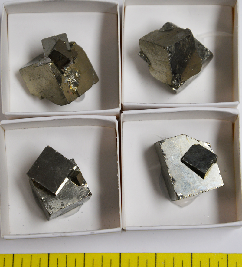 PYRITE CUBE CRYSTALS, TWINNED (1/2" to 1-1/2")  4 per pack  Lot 120