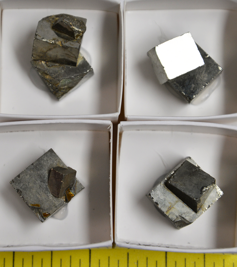 PYRITE CUBE CRYSTALS, TWINNED (1/2" to 1-1/2")  4 per pack  Lot 122