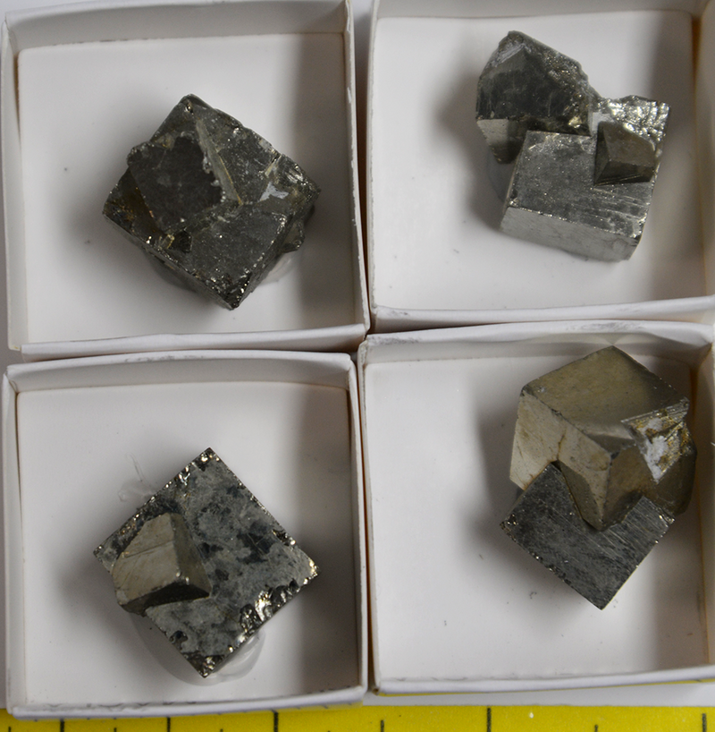 PYRITE CUBE CRYSTALS, TWINNED (1/2" to 1-1/2")  4 per pack  Lot 124