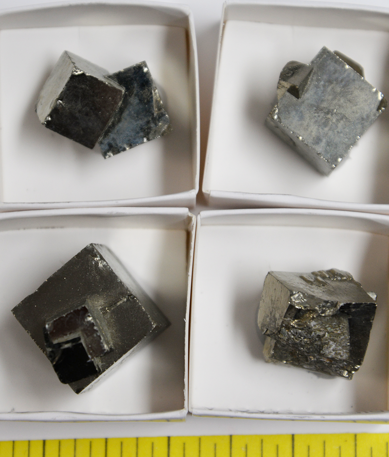 PYRITE CUBE CRYSTALS, TWINNED (1/2" to 1-1/2")  4 per pack  Lot 125