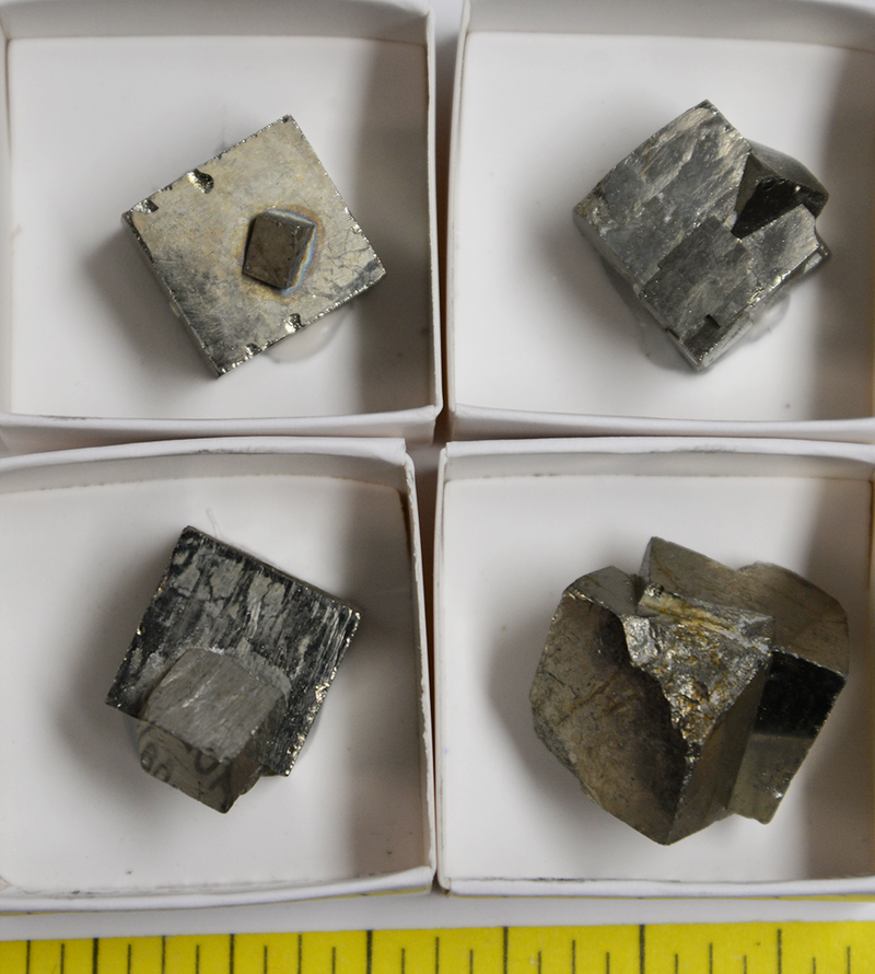 PYRITE CUBE CRYSTALS, TWINNED (1/2" to 1-1/2")  4 per pack  Lot 126