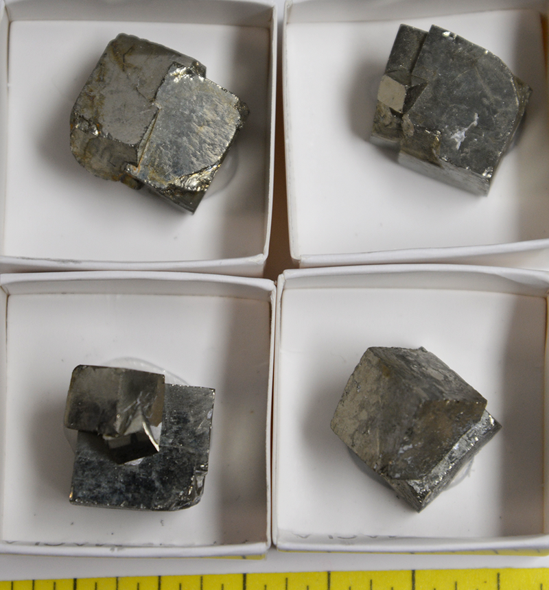 PYRITE CUBE CRYSTALS, TWINNED (1/2" to 1-1/2")  4 per pack  Lot 127