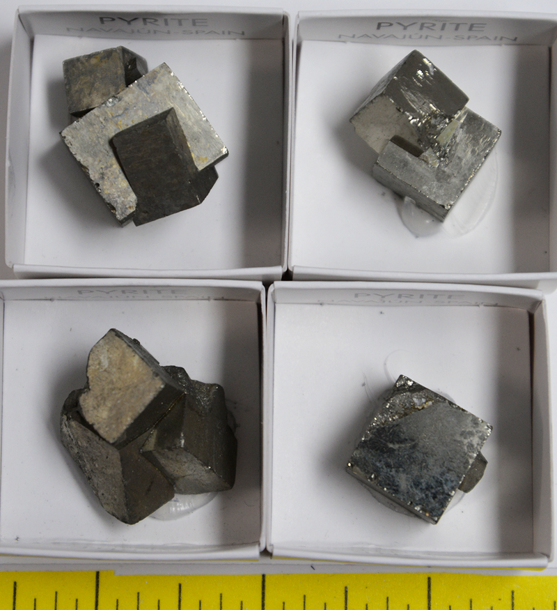 PYRITE CUBE CRYSTALS, TWINNED (1/2" to 1-1/2")  4 per pack  Lot 130