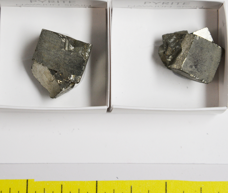 PYRITE CUBE CRYSTALS, TWINNED (1/2" to 1-1/2")  2 per pack  Lot 402