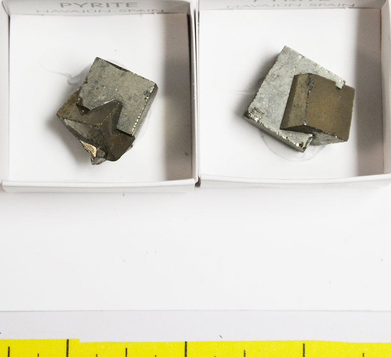 PYRITE CUBE CRYSTALS, TWINNED (1/2" to 1-1/2")  2 per pack  Lot 403