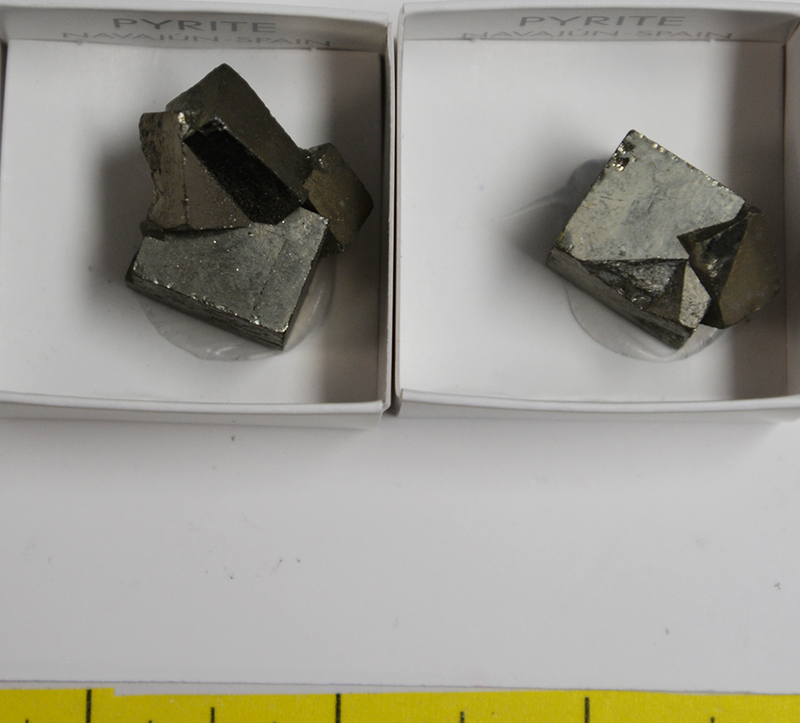 PYRITE CUBE CRYSTALS, TWINNED (1/2" to 1-1/2")  2 per pack  Lot 408