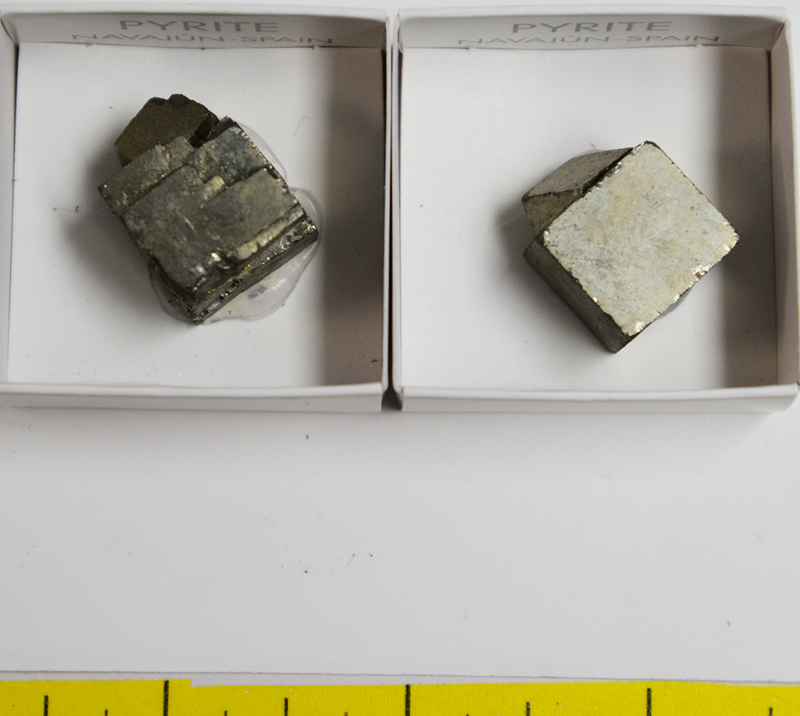 PYRITE CUBE CRYSTALS, TWINNED (1/2" to 1-1/2")  2 per pack  Lot 409
