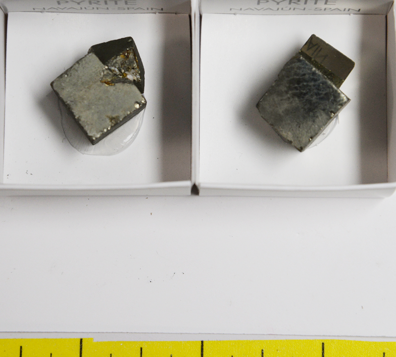 PYRITE CUBE CRYSTALS, TWINNED (1/2" to 1-1/2")  2 per pack  Lot 412