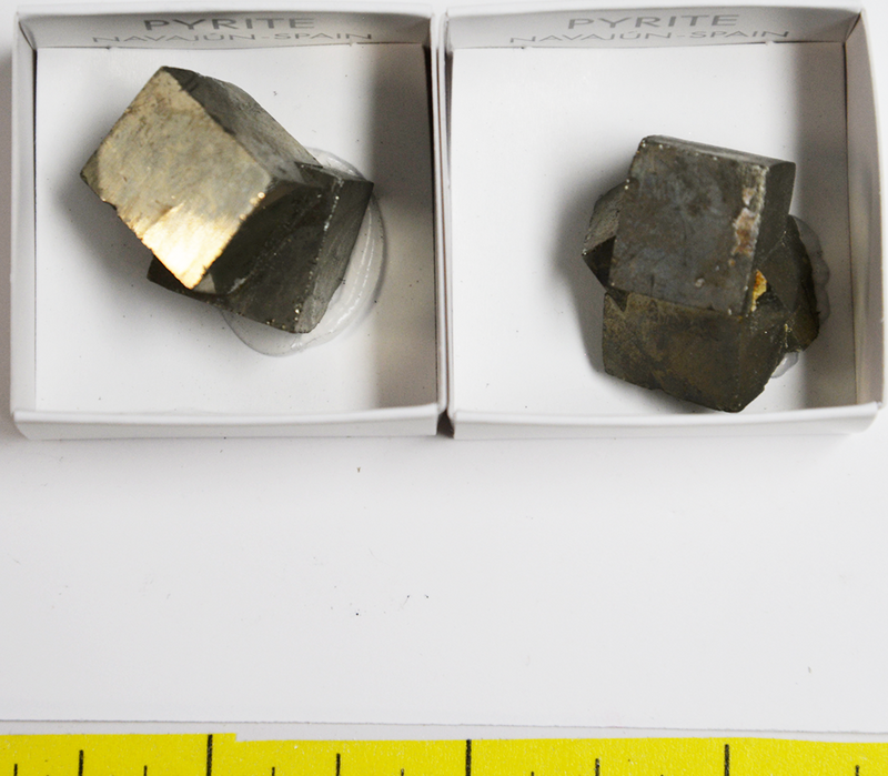PYRITE CUBE CRYSTALS, TWINNED (1/2" to 1-1/2")  2 per pack  Lot 413