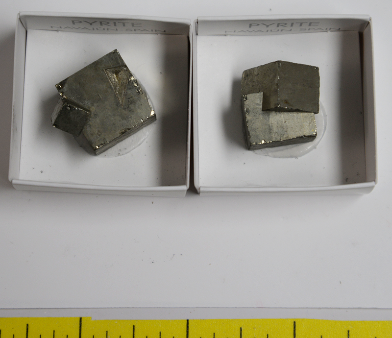 PYRITE CUBE CRYSTALS, TWINNED (1/2" to 1-1/2")  2 per pack  Lot 420