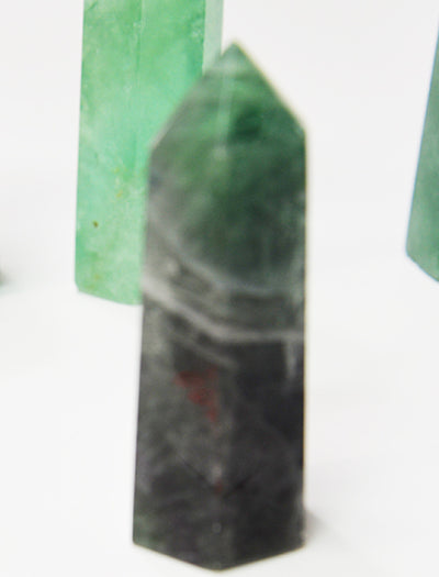 GREEN FLUORITE CRYSTAL TOWERS.  3 to 4-3/4 height.