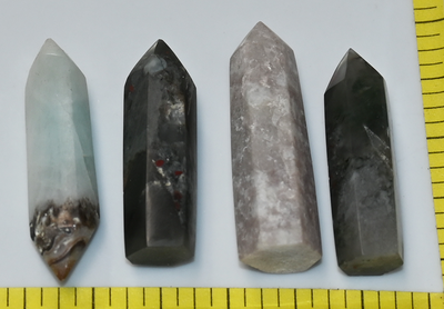 CRYSTAL POINTS (4) Shattuckite, Bloodstone, Lepidolite & Smithsonite. Lot W