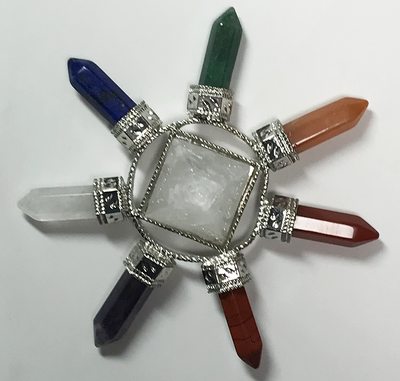 CHAKRA Natural stone power wheel with white quartz center pyramid