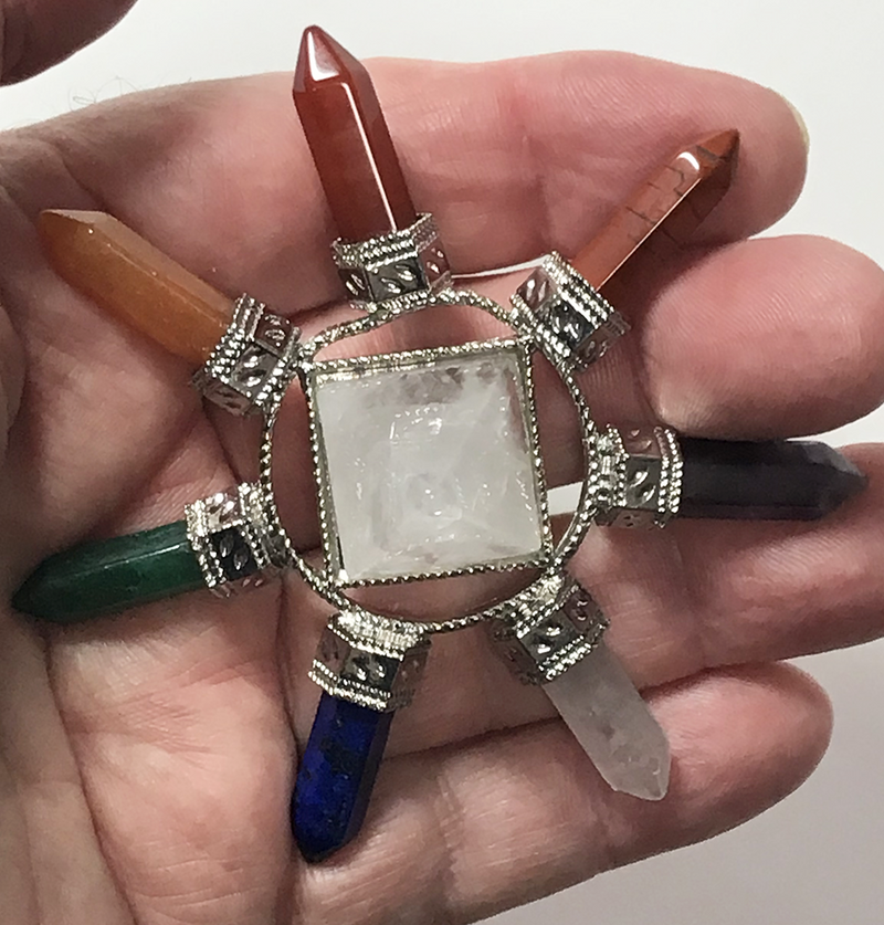 CHAKRA Natural stone power wheel with white quartz center pyramid