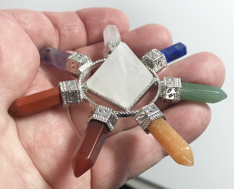 CHAKRA Natural stone power wheel with white quartz center pyramid