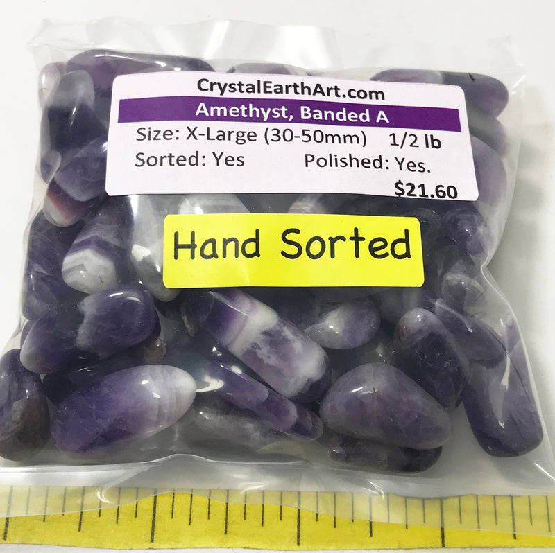 AMETHYST Banded "A" grade, X-Large (30-50mm) polished stones 1/2 lb  Hand Sorted