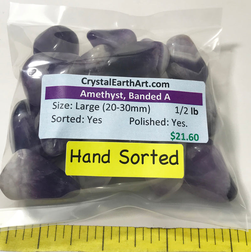 AMETHYST Banded "A" grade, Large (20-30mm) polished stones.   1/2 lb HAND SORTED