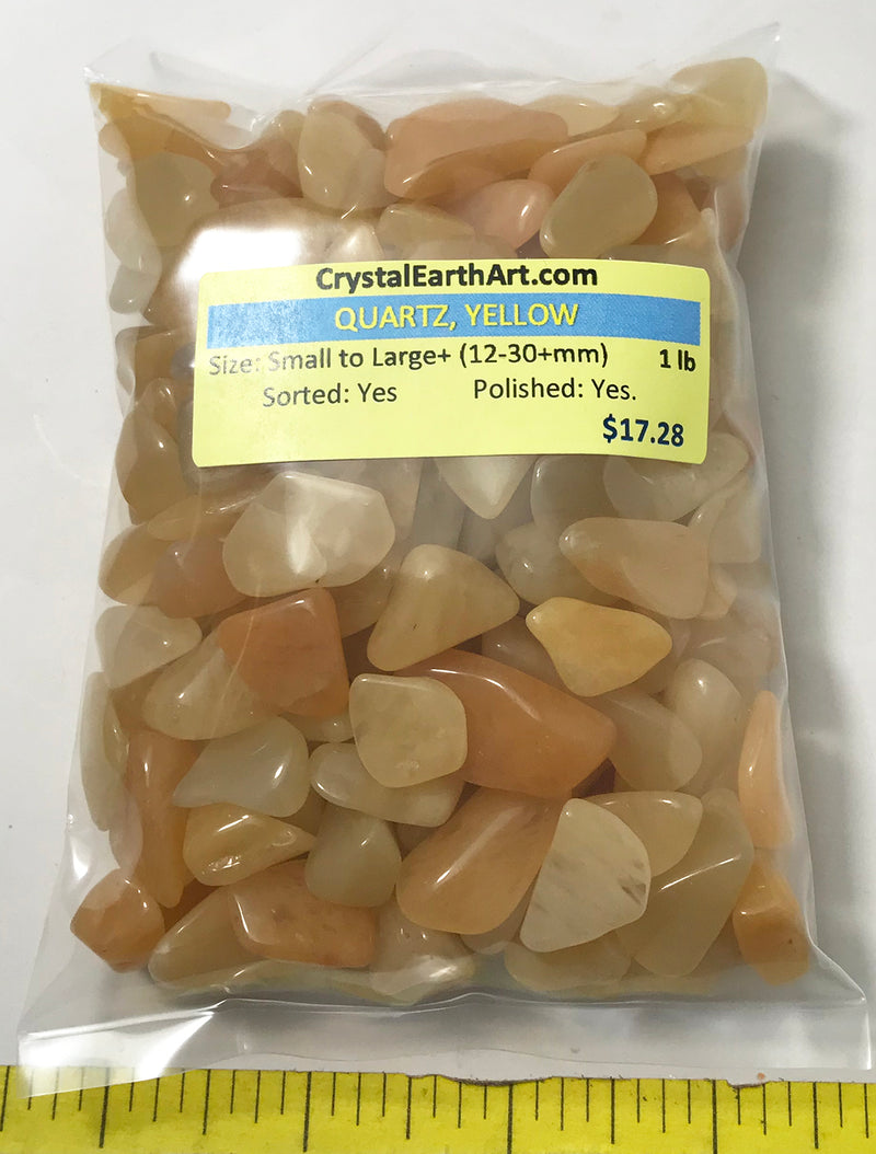 QUARTZ YELLOW Small to Large (12-30mm) polished stones.  1 lb.