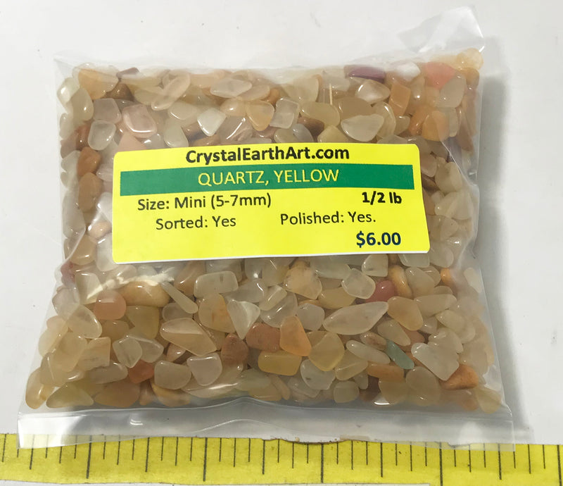 QUARTZ YELLOW Mini (5-7mm) polished stones.  1/2 lb.