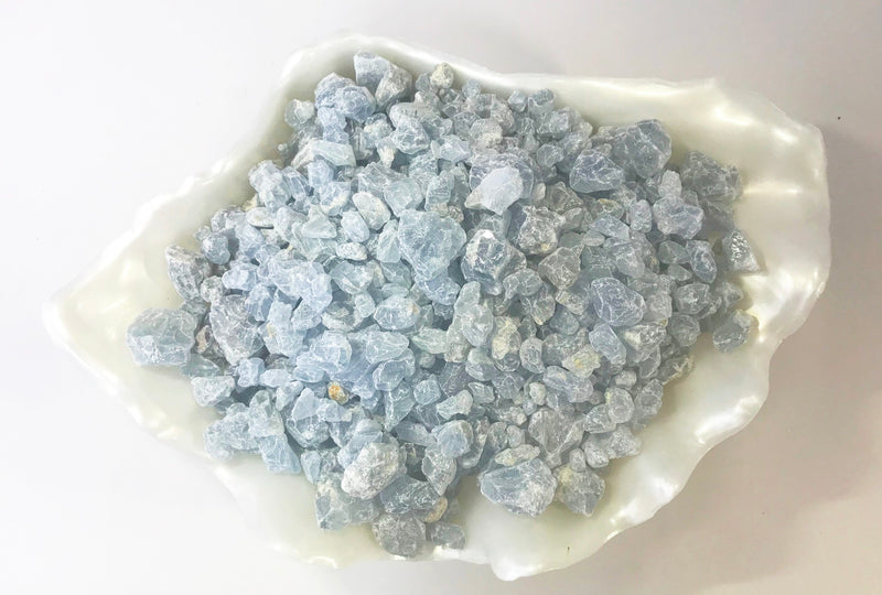 CELESTITE Natural "A", variety of sizes- tiny to small rough crystals.  1 lb.