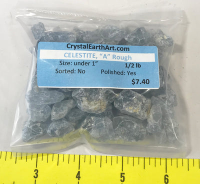 CELESTITE Natural "A" variety of sizes- tiny to small rough crystals.  1/2 lb.