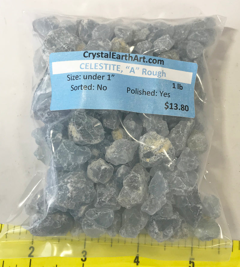 CELESTITE Natural "A", variety of sizes- tiny to small rough crystals.  1 lb.