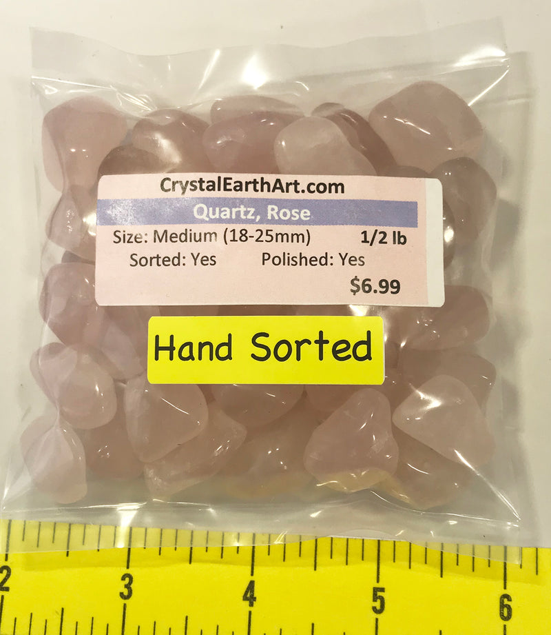 QUARTZ ROSE Medium (3/4" to 1" or 18-25mm) Grade A polished stones 1/2 lb.