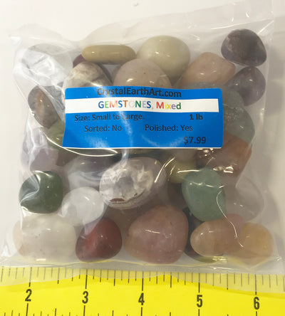 GEMSTONE MIX Small to Large (12-30mm) variety polished stones 1 lb.